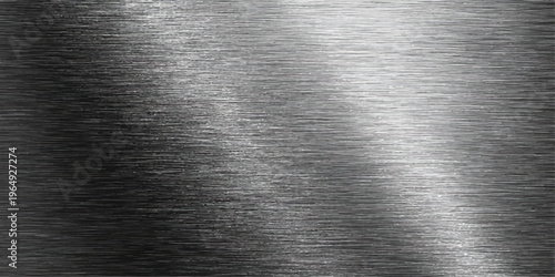 A polished silver stainless steel plate features a brushed metal texture on a shiny industrial grey aluminum surface with a metallic titanium pattern and reflection