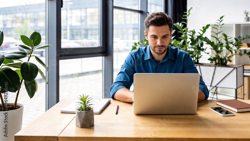 Man working on laptop in office