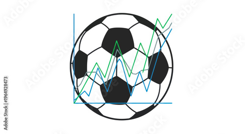 Soccer ball with stock market graph lines overlay
