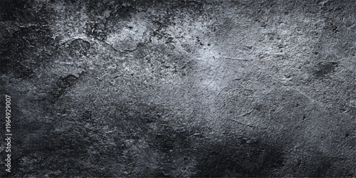 Dark aged metal and rough concrete texture form a grungy vintage wall backdrop with a dirty gray stone surface and old antique paper pattern