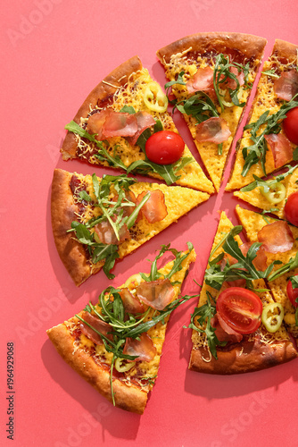 Pieces of delicious pizza w...