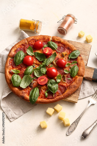 Wooden board of tasty Peppe...