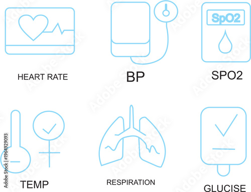 Minimalist Healthcare light blue Line Icon Set, Medical Monitoring and Vital Signs Icons for World Health Day Awareness Campaign