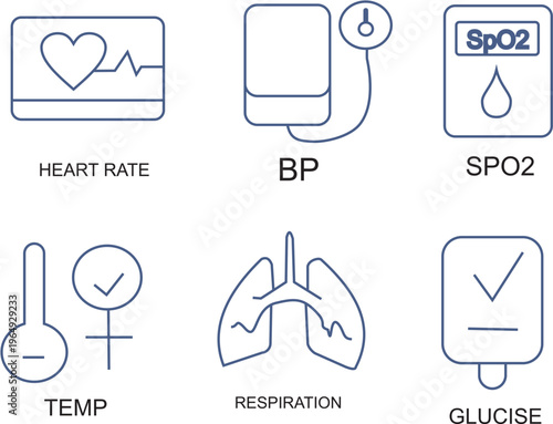 Minimalist Healthcare purple Line Icon Set, Medical Monitoring and Vital Signs Icons for World Health Day Awareness Campaign