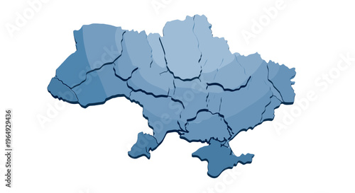 Stylized blue outline map of ukraine divided into regions with clean white