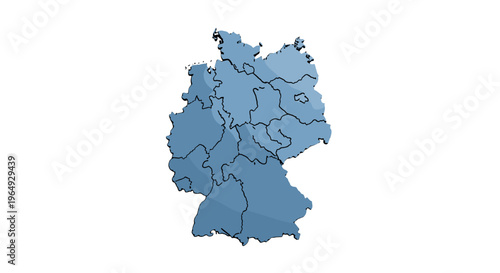 Stylized blue outline map of germany divided into federal states with clear