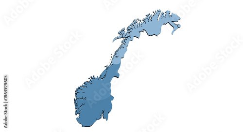 Stylized 3d map of norway in cool blue tones on a clean white background