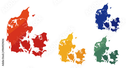 Colorful geometric map silhouettes of denmark in vibrant abstract polygonal styles