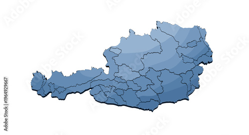 Stylized blue map outline of austria with internal state borders against a clean
