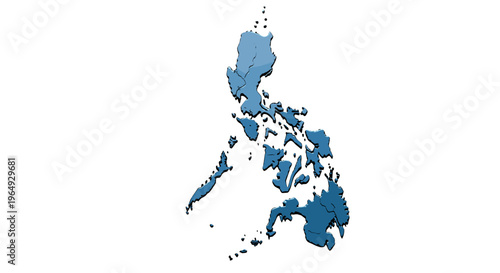 Blue 3d map silhouette of the philippines archipelago on white background