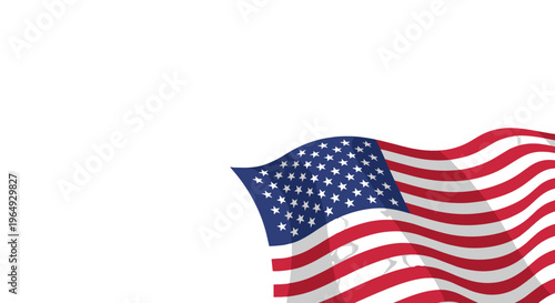 Waving american flag with stars and stripes on white background patriotic symbol
