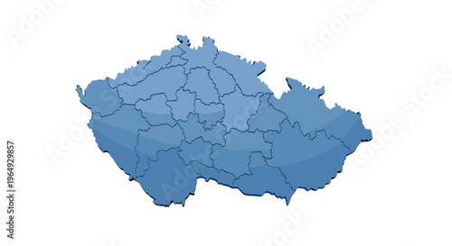 Czech republic map outline with internal regions divided blue on white background