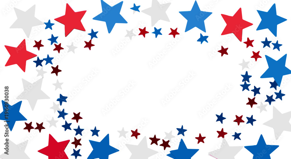 Fototapeta premium Red white and blue stars border frame decoration on white background