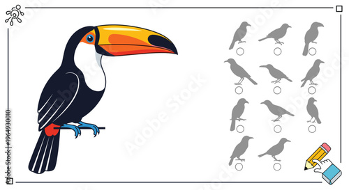 Cute white domestic cat sits elegantly on a clean background decorated with colorful abstract shapes and lines for a modern look.