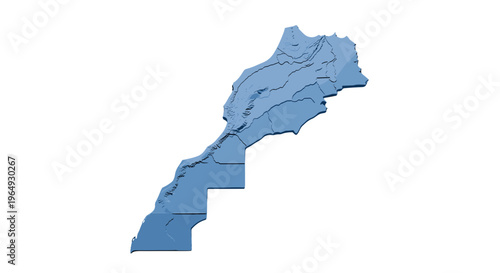Stylized 3d contour map of morocco and western sahara blue geographic outline