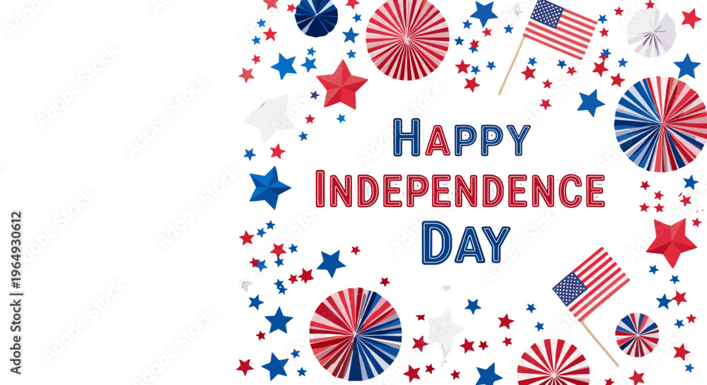 Obraz premium Happy independence day celebration with american flags stars and confetti in red