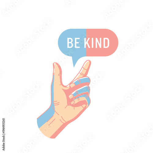 Hand Gesturing with "BE KIND" Speech Bubble - Positive Message Concept
