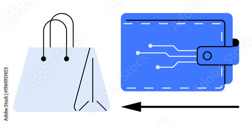 Digital payment. Shopping bag and electronic wallet symbols digital payment solutions for e-commerce, transaction security, and cashless convenience. For fintech, online stores, payments