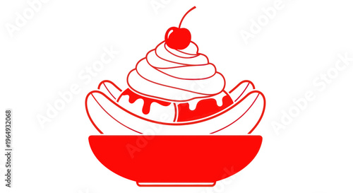 Red Banana Split Ice Cream Sundae with Cherry and Whipped Cream Silhouette