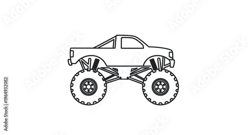 Monster Truck Line Art - Off-Road Vehicle Icon with Big Wheels