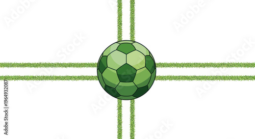 Soccer Ball on Green Grass Field Lines - Sport Concept