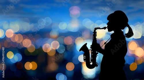 A street musician playing the saxophone silhouetted