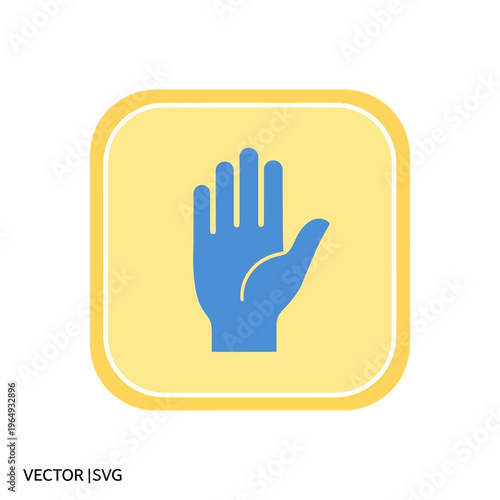 Blue Hand Icon Stop Symbol on Yellow Square Background with White Border