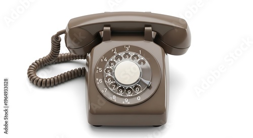 Vintage brown rotary telephone with dialer on white background