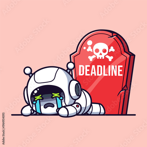 Sad robot next to deadline tombstone