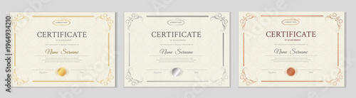 Photos Certificate template set with gold silver and bronze borders