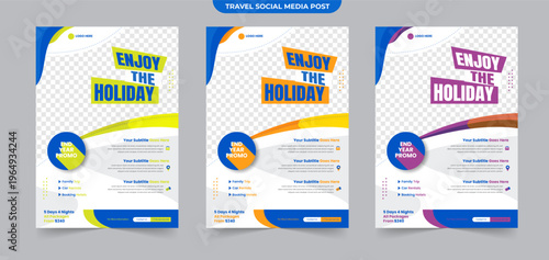 Tour holiday and travel sale social media flyer brochure with editable photo for traveling agency business promotion design template