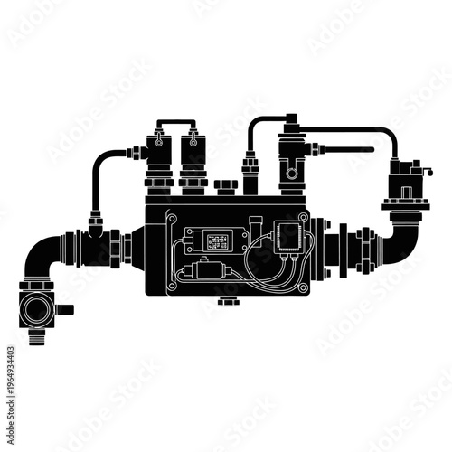 Silhouette of a Mass Flow Controller Gas Piping Sensor Box for Fluid Dynamics
