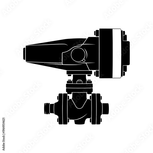 Silhouette of an Industrial Piping Pneumatic Control Valve Actuator System