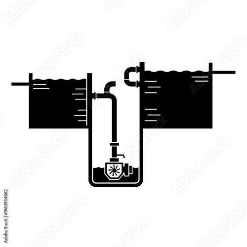 Pumped Hydro Storage Diagram Dual Reservoirs Turbine Black Vector Silhouette