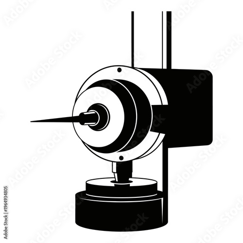 Roundness Tester Rotating Spindle Machine Black Vector Silhouette for Precision Metrology