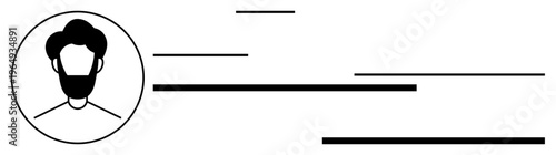 User profiles, identity , UI design, online resumes, digital portfolios, document layout. Circular profile image of a person with graphic horizontal lines. Identity ation and UI design concept