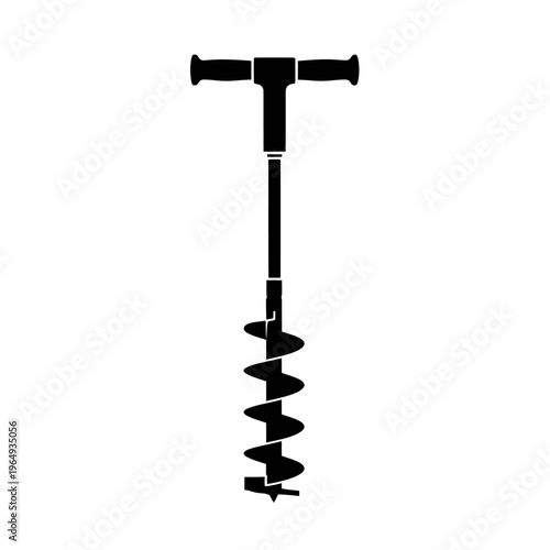 Soil Sampling Auger T-Handle Earth Drill Black Vector Silhouette for Geology Testing