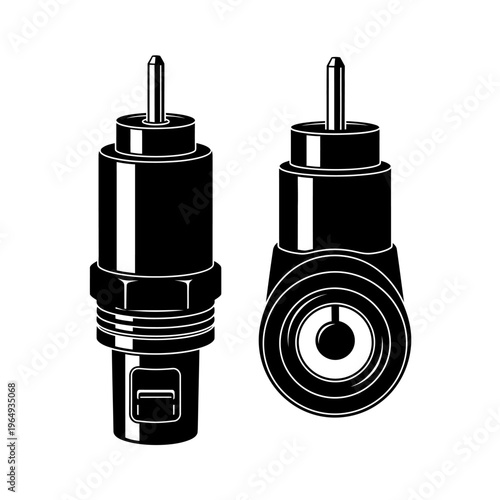 Solar Cable Connector Male and Female Plug Black Vector Silhouette for Electrical Arrays