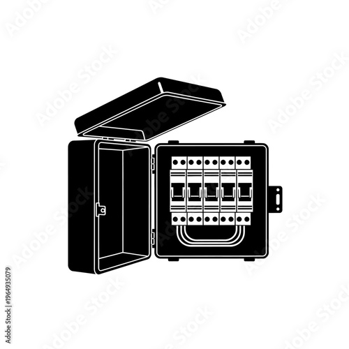 Solar Combiner Box Open Circuit Breaker Panel Black Vector Silhouette for Energy Systems
