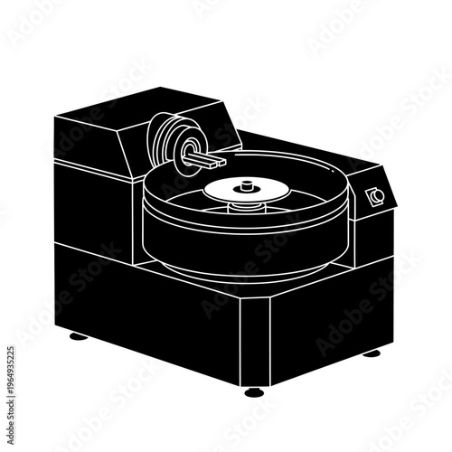 Spin Coater Rotating Wafer Disc Machine Black Vector Silhouette for Lithography