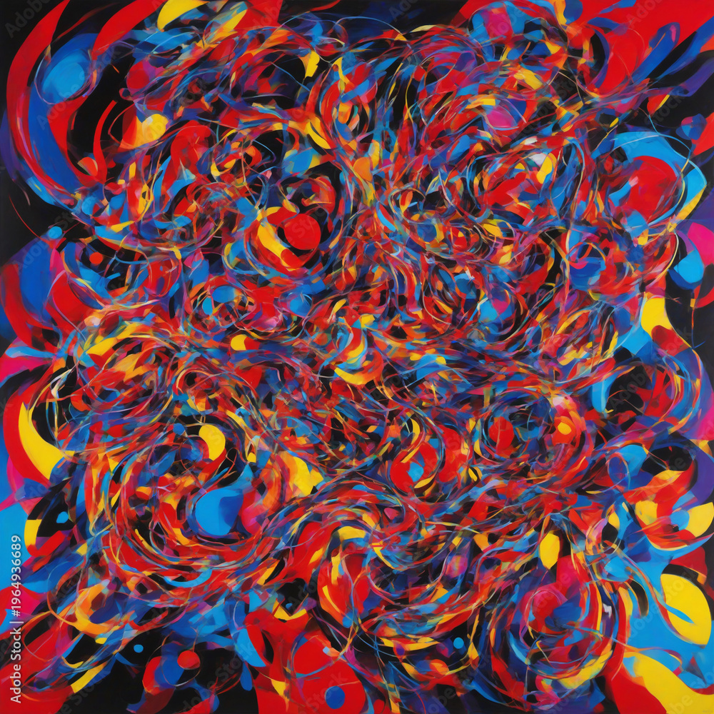 Fototapeta premium Futuristic neon swirls with vibrant geometric shapes and high contrast lighting