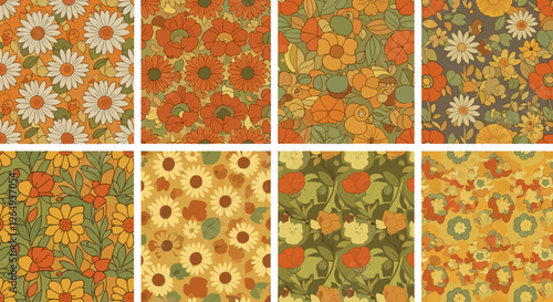 Retro floral pattern collection vibrant vintage botanical designs for textiles