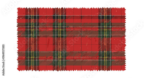 Classic red tartan plaid fabric with fringed edges traditional scottish textile