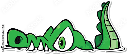 Cartoon Alligator Emerging from Water - Vector Art Sticker