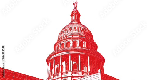 Red Texas State Capitol Building Dome Architecture Illustration