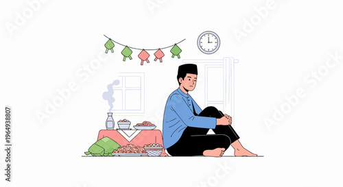 Man Sitting Cross Legged Indoors Using Laptop.