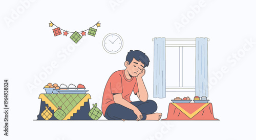 Man Sitting in Thought Surrounded by Clutter.