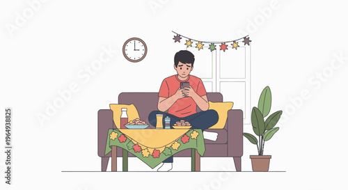 Man Sitting On Couch Enjoying Moment At Home.