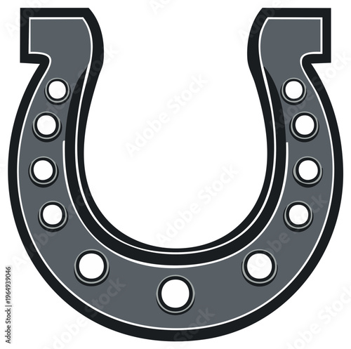 Simple grey horseshoe with a black outline vector icon for luck and western themes