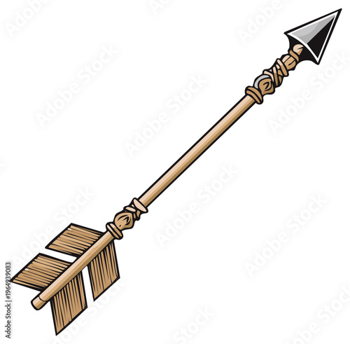 Detailed Arrow Illustration: Point, Shaft, Fletching, and Ornamentation Isolated
